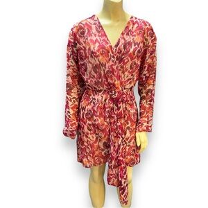 NWT BTFL-life Dress S M chiffon sheer over lined body - sheer sleeves pinks reds